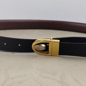 Classic Italian Vintage Black & Brown Leather Reversible Belt with Gold Buckle